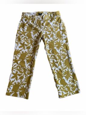 J. Crew City Fit Cropped Pants Womens Size 6 Floral Yellow Cotton Blend